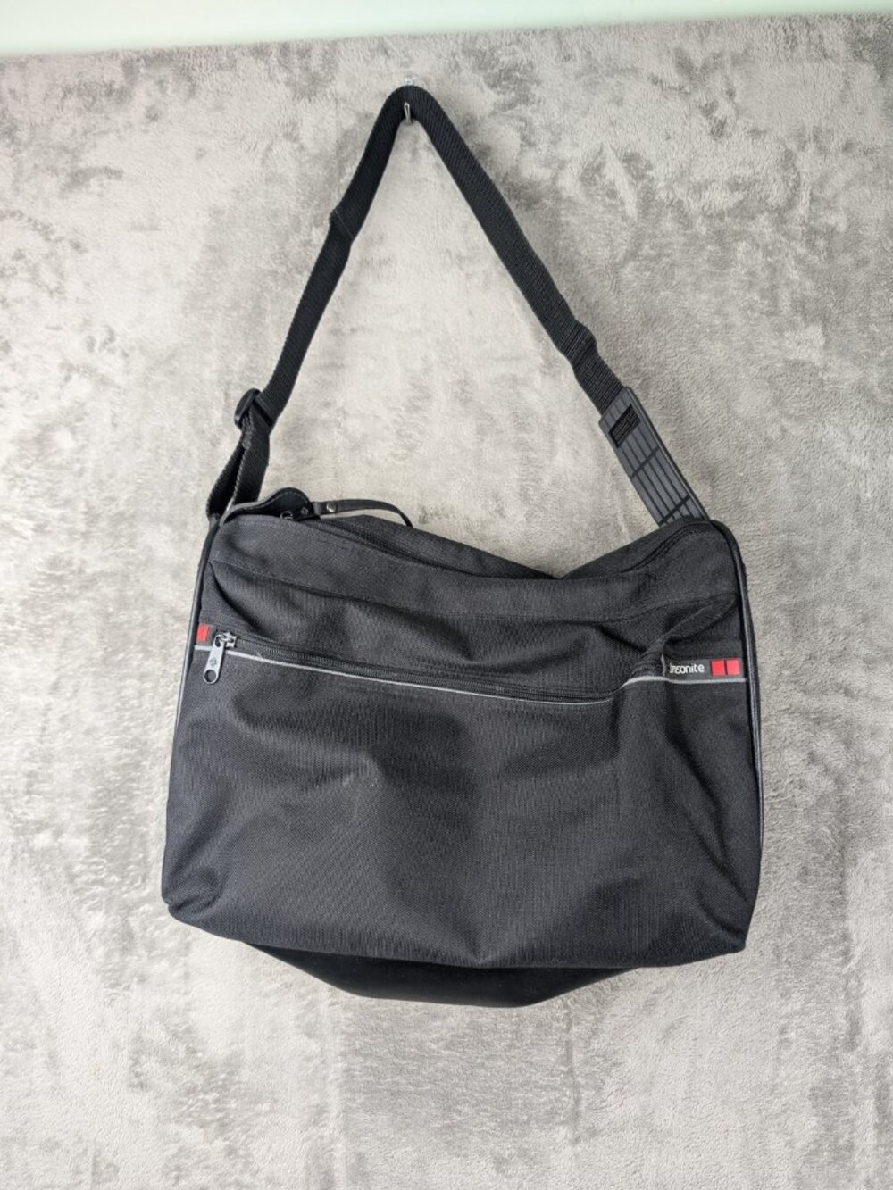 Vintage Samsonite Messenger Bag Black Canvas Fabric Oyster GLS With Long Strap